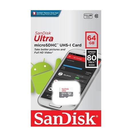 Thẻ Nhớ microSDHC Sandisk Ultra 64GB UHS-I -80MB/s
