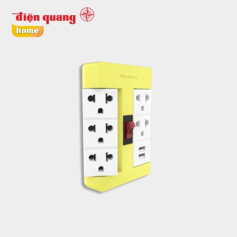 Ổ cắm Xoay 90° Điện Quang ĐQ ESK RT 53RW 2USB ( 5 lỗ 3 chấu, 2USB, nhiều màu)