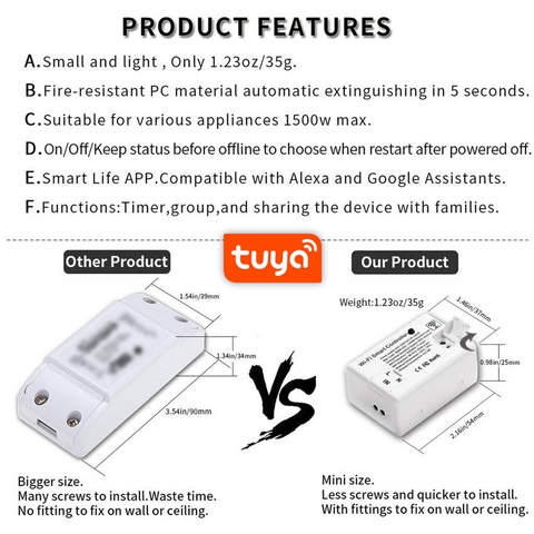 Công Tắc Wifi Điều khiển thông minh qua điện thoại A1 Tuya Basic Mini