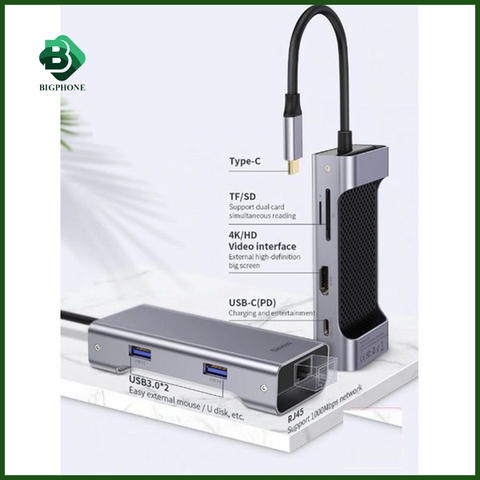 Hub chuyển đa năng Baseus Square Desk Type-C Multi-functional HUB ( Type-C to USB3.0x3 + Type-C (PD)+TF/SD + HDMI 4K + VGA / RJ-45 LAN)