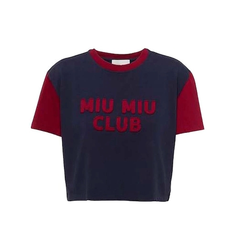 ÁO Miu Miu Women Jersey T-shirt with Embroidered Logo-Navy
