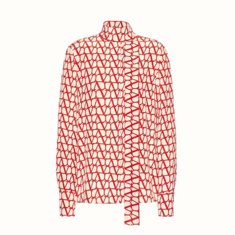 ÁO Valentino Women Toile Iconographe Crepe De Chine Blouse-Red