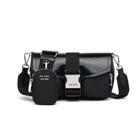 TÚI Prada Women Pocket Nylon and Brushed Leather Bag-Black