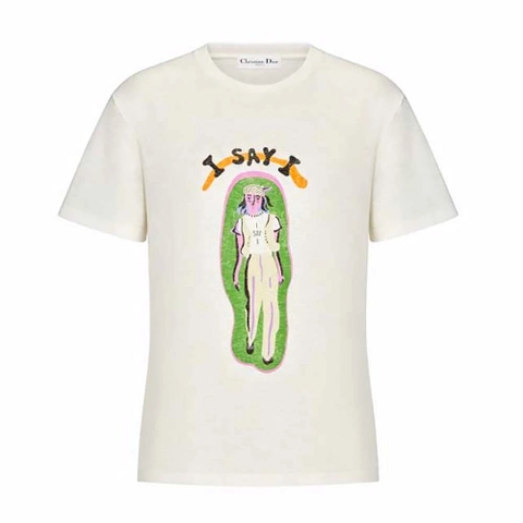 ÁO Dior ‘I Say I’ T-shirt Ecru Cotton Jersey and Linen