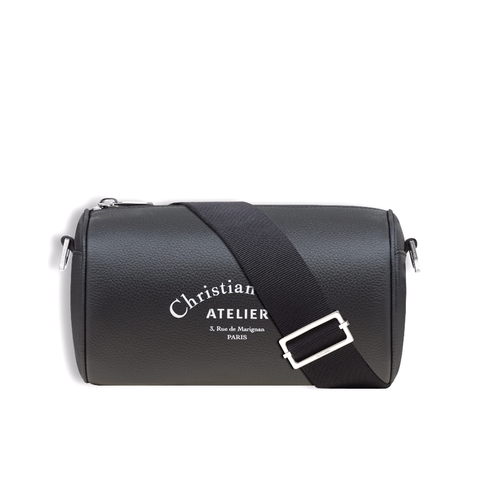 TÚI Dior Unisex Black Grained Calfskin “Roller” Pouch with “Atelier” Print