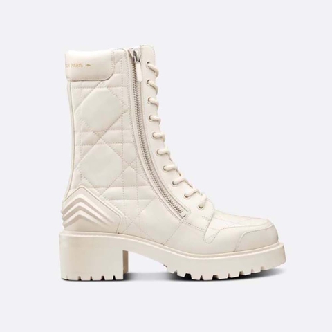 GIÀY Dior Women D-Leader Ankle Boot White Quilted Cannage Calfskin