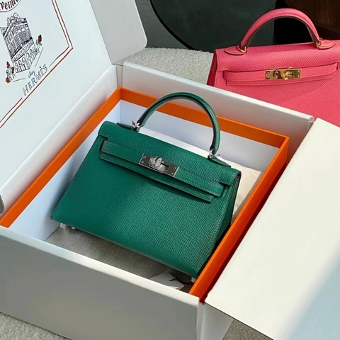 Túi Hermes Mini Kelly Vert Emerald Epsom 19CM Handmade khâu tay(Giá liên hệ)