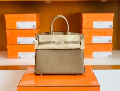 Túi Hermes Birkin Togo Etoupe Grey Silver Handmade khâu tay 25cm