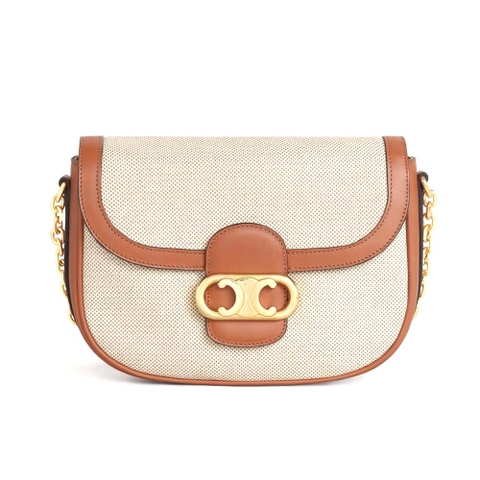 TÚI Celine Women Medium Chain Maillon Triomphe Bag in Textile and Calfskin