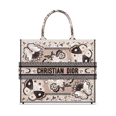 TÚI Dior Women Large Dior Book Tote Beige Multicolor Butterfly Bandana Embroidery