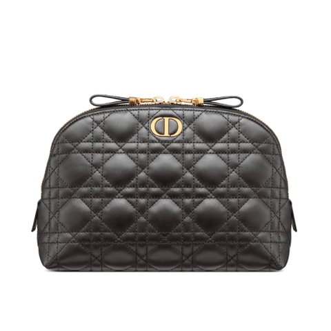 TÚI Dior Women Caro Beauty Pouch Black Cannage Lambskin