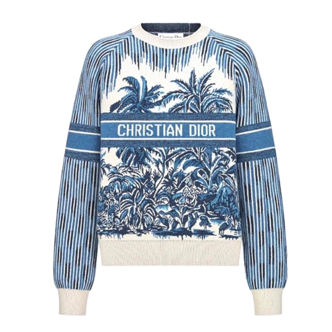 ÁO DIOR Sweater Navy Blue and White Stretch Cashmere