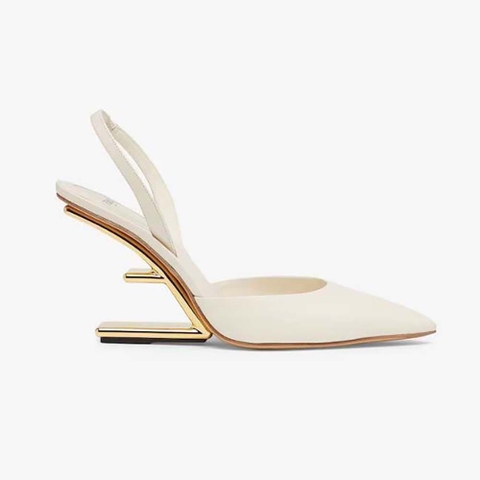 GIÀY Fendi Women Fendi First White Leather High-Heeled Slingbacks