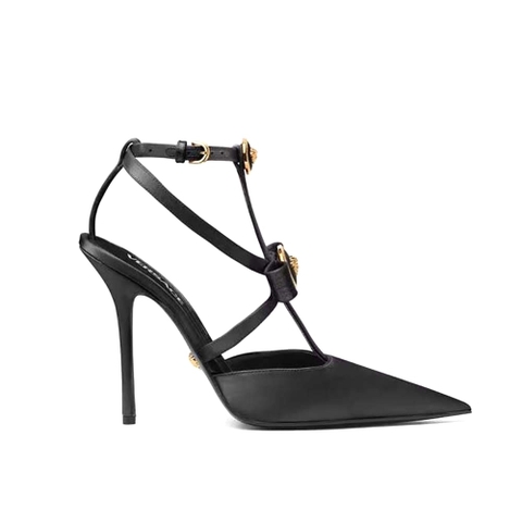 GIÀY Versace Women Gianni Ribbon Cage Satin Pumps-Black