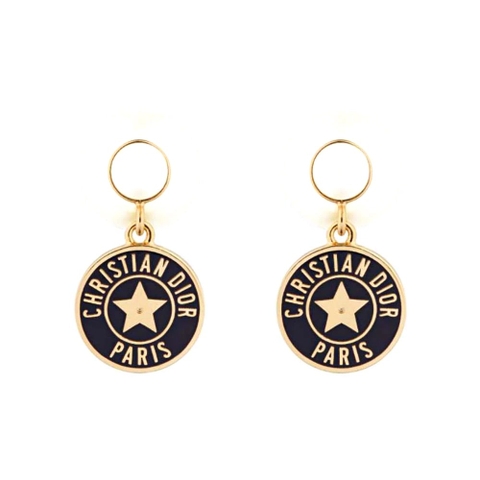 Bông tai Dior Women Tribales Earrings Gold-Finish Metal with White Resin Pearls and Navy Blue Lacquer
