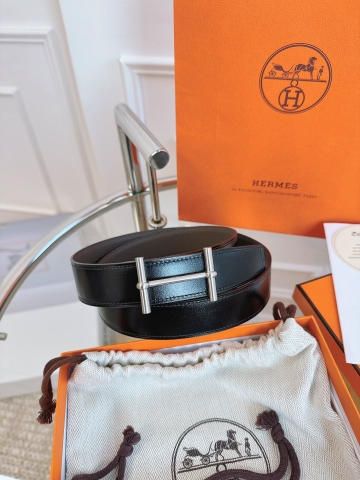 DÂY LƯNG HERMES H BLACK GRAY CALFSKIN leather hai mặt khóa bạc