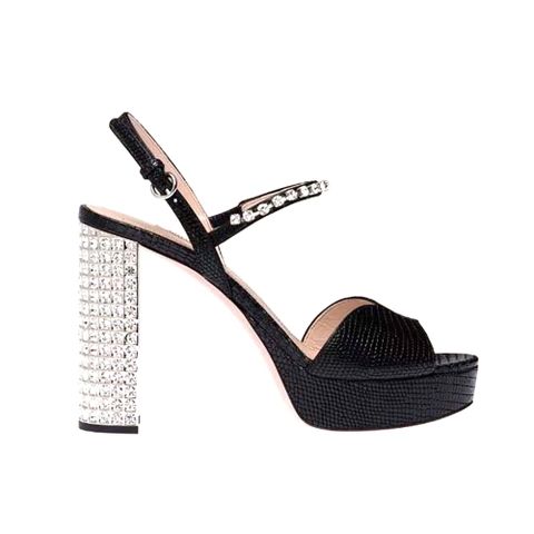 GIÀY Miu Miu Women Lizard-print Leather Platform Sandals-Black