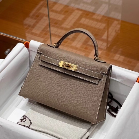 Túi Hermes Mini Kelly Gris Elephant 19CM Handmade khâu tay(Giá liên hệ)