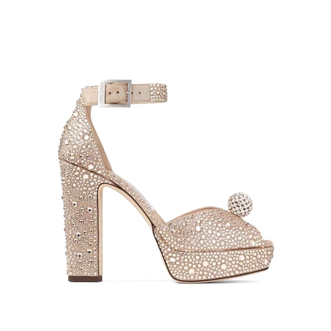 GIÀY Jimmy Choo Women Socorie 120 Honey Gold Suede Platform Sandals with Crystals