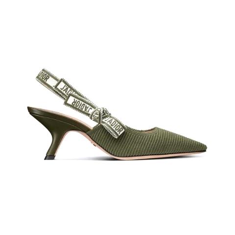 GIÀY Dior Women J’Adior Slingback Pump Khaki Embroidered Cotton