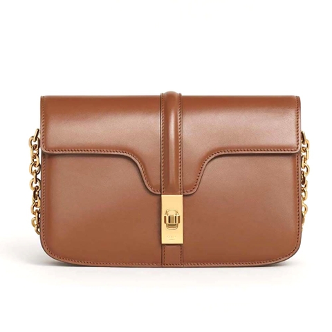 TÚI Celine Women Chain Bag 16 in Satinated Calfskin-Brown