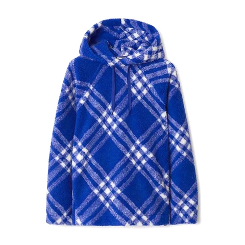 ÁO Burberry Women Check Fleece Hoodie-Blue Unisex