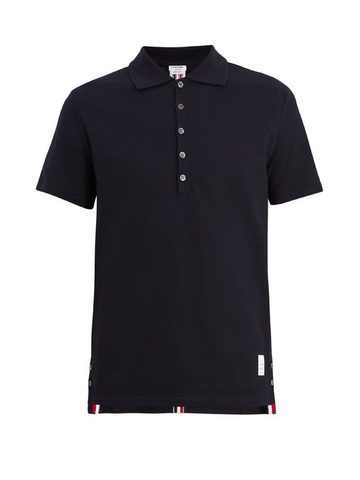 ÁO POLO THOM BROWNE Striped-detail cotton-piqué polo shirt