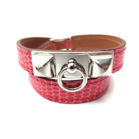 HERMES BRACELETS rivale in lizard pink bougainvillier