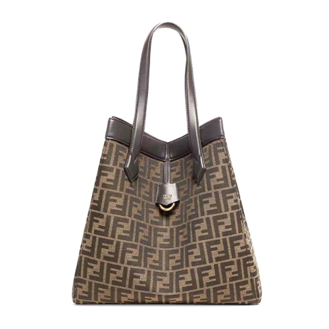 TÚI Fendi Women Origami Large Brown FF Jacquard Fabric Bag that can be Transformed