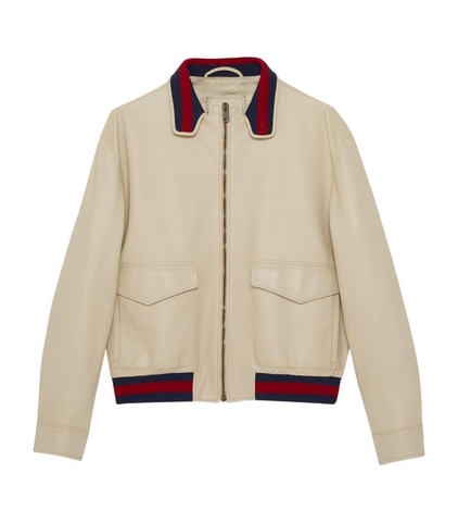 ÁO GUCCI  Leather Web Stripe Bomber Jacket
