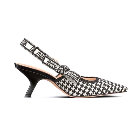GIÀY Dior Women J’Adior Slingback Pump Black and White Micro-Houndstooth Embroidered Cotton
