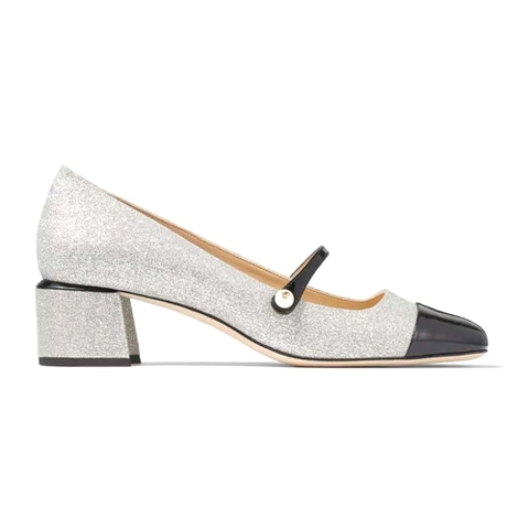 GIÀY Jimmy Choo Women Elisa 45 Silver Glitter and Patent Pumps