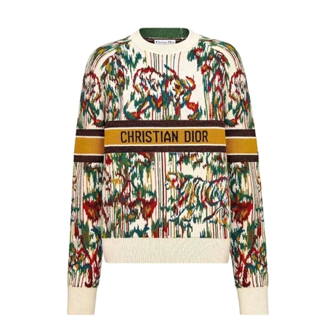 ÁO DIOR Sweater Multicolor Stretch Cashmere and Wool with Toile de Jouy Motif