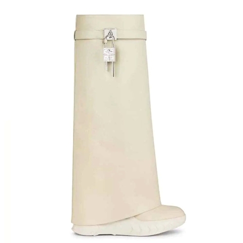 GIÀY Givenchy Women Shark Lock Biker Boots in Grained Leather-Beige