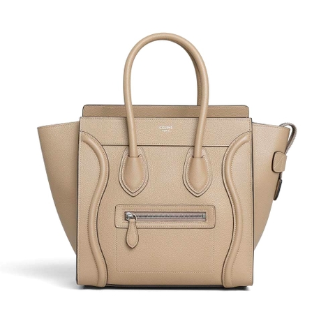 TÚI Celine Women Micro Luggage Handbag in Drummed Calfskin-Sandy