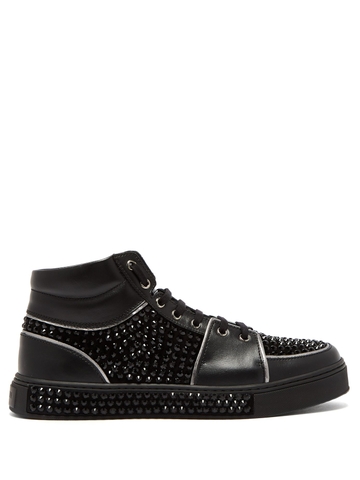 GIÀY BALMAIN Strass high-top leather trainers