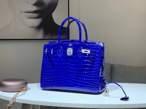 Túi Hermes Birkin Alligator Bleu electric 30CM Handmade khâu tay(Giá liên hệ)