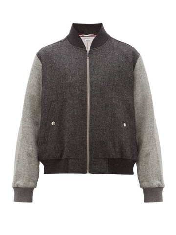 ÁO THOM BROWNE  Zip-through wool bomber jacket
