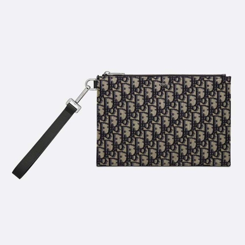 TÚI Dior Men A5 Pouch Beige and Black Dior Oblique Jacquard