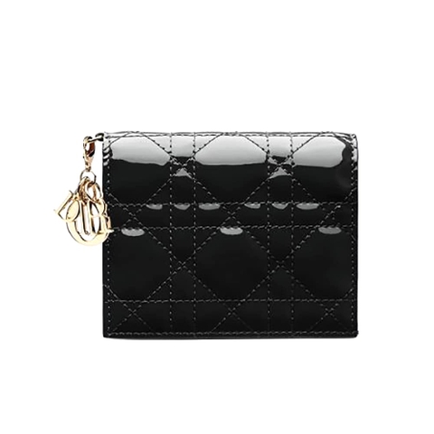Ví Dior Women Mini Lady Dior Wallet Patent Cannage Calfskin-Black