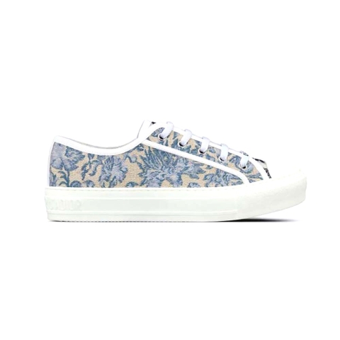 GIÀY Dior Women Walk’N’Dior Sneaker Duck Blue Dior Brocart Embroidered Cotton with Gold-Tone Metallic Thread