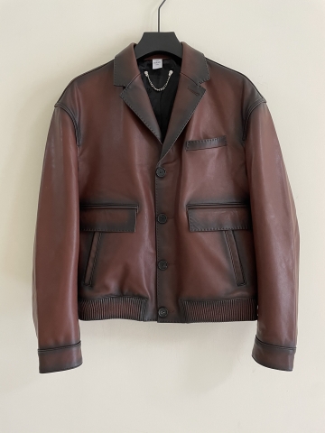 ÁO BERLUTI LEATHER JACKET RED BROWN