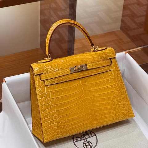 Túi Hermes Kelly Amber Alligator 25CM/28CM Handmade khâu tay(Giá liên hệ)
