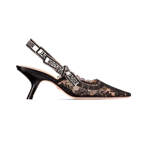 GIÀY Dior Women J’Adior Slingback Pump Black Transparent Mesh Embroidered with Dior Roses Motif