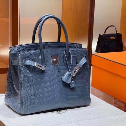 Túi Hermes Birkin Alligator Blue Jean 30CM Handmade khâu tay(Giá liên hệ)