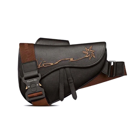 TÚI DIOR Cactus Jack Dior Saddle Bag Black Grained Calfskin with Embroidered Signature