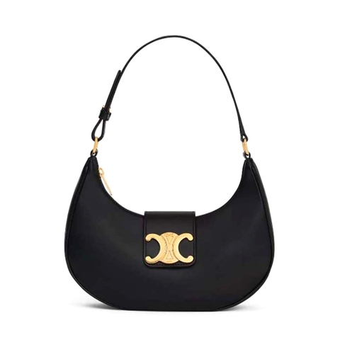 TÚI Celine Women Ava Triomphe Soft Bag in Smooth Calfskin-Black