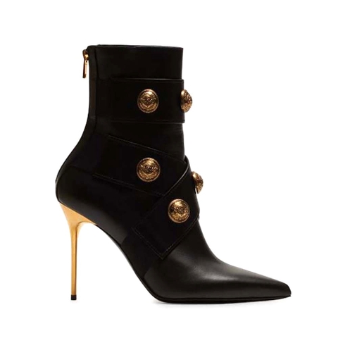 GIÀY Balmain Women Alma Leather Ankle Boots-Black