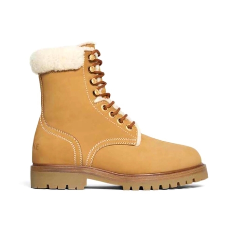 GIÀY Celine Women Kurt Lace-up Mid Boot in Nubuck Calfskin and Shearling