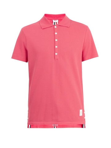 ÁO POLO THOM BROWNE  Striped-detail cotton-piqué polo shirt